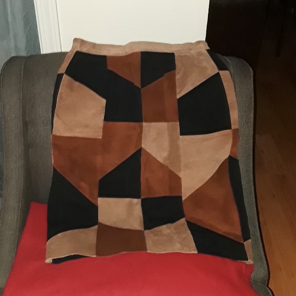 Genuine suede color block skirt